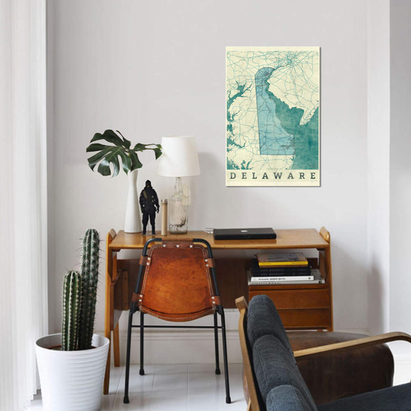 «Delaware Map», impression sur toile, H 26 po x l 18 po x P 1,5 po, Toile tendue, Pas de tapis