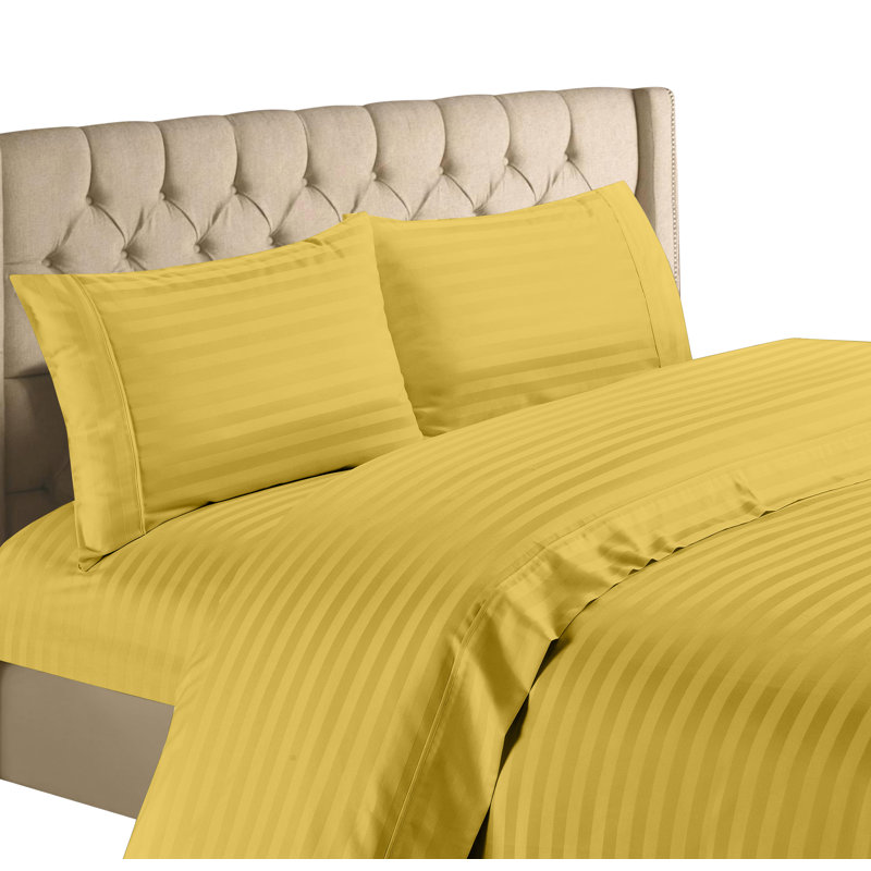 Ensemble de draps en mélange de coton 1200 fils Hampton, Doré, Ensemble de draps pour lit simple avec 1 taie d'or