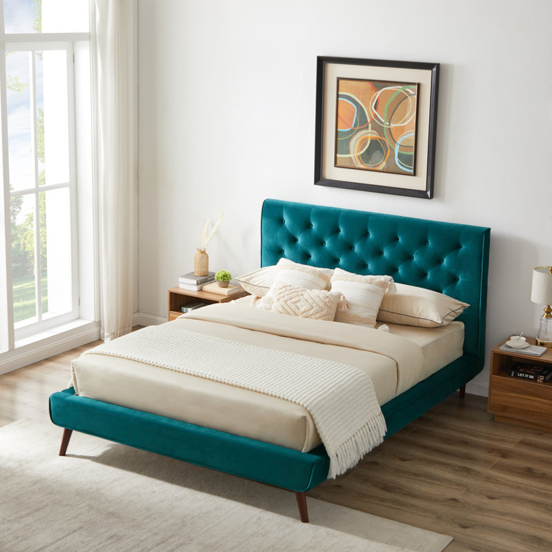 Nico Upholstered Platform Bed, Teal, Queen