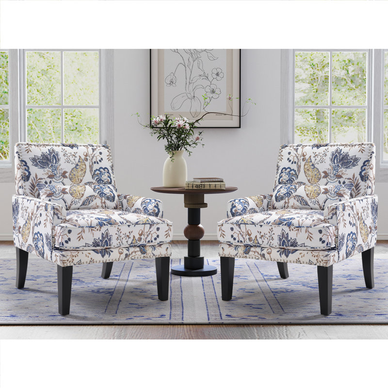 Fauteuil Christie, Motif floral bleu
