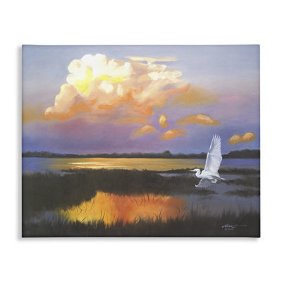 «Egret Over Cloudy Reflection» par D. Rust