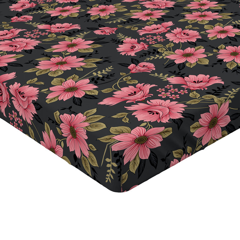 Drap-housse Ambesonne, Drap-housse de taille double, Rose pastel / motif floral kaki