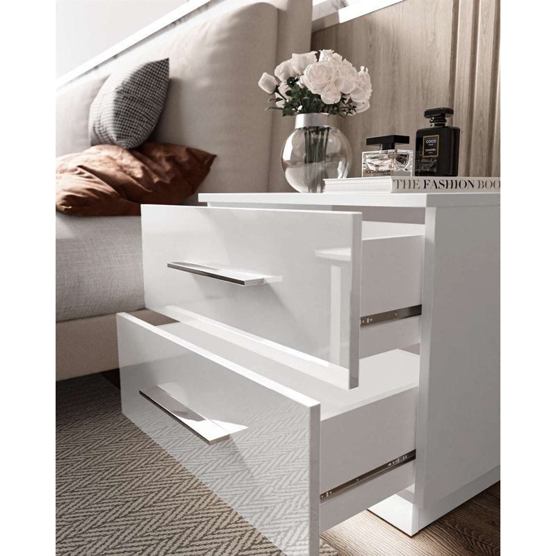 Varonique 55cm W Manufactured Wood Bedside Table, White