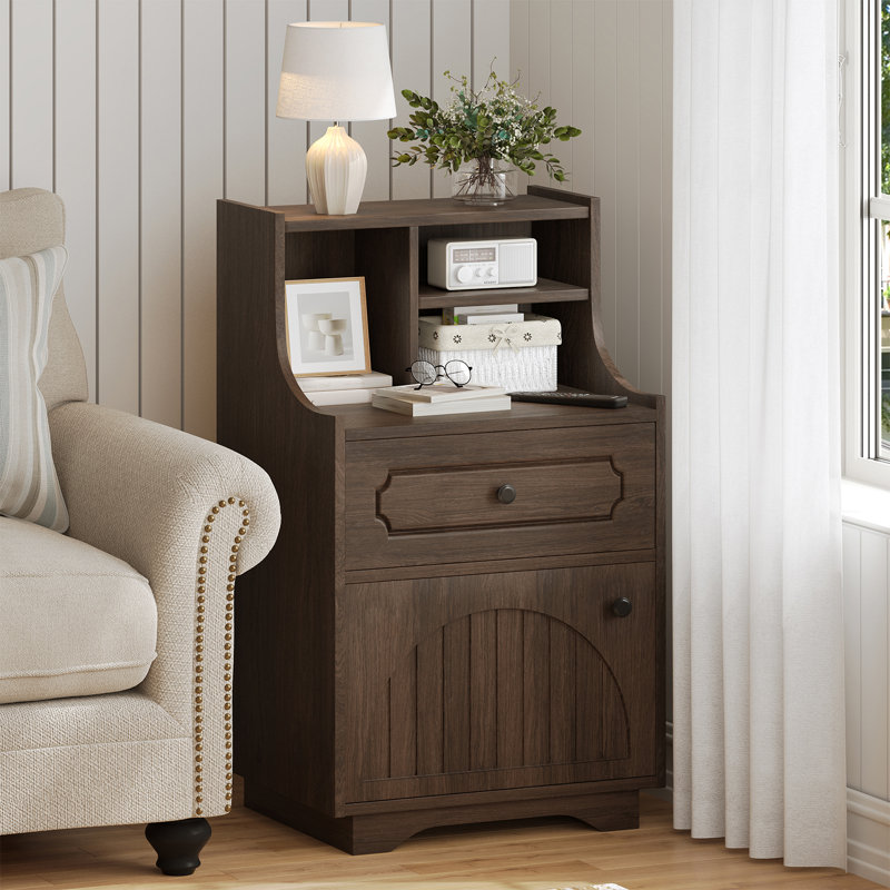 Modern Farmhouse Nightstand With shelves, Brown