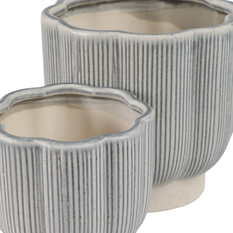 Ensemble de 2 pots décoratifs modernes Aedin, Ivoire / Bleu