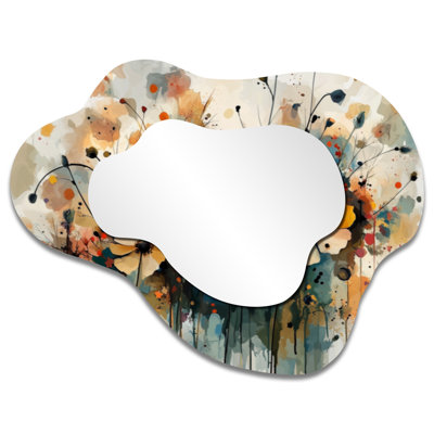 Wildflowers Blooming Abstract Symphony I - Wildflowers Asymmetrical Wall Mirror, Traditional Vanity Mirror, Printed on Metal