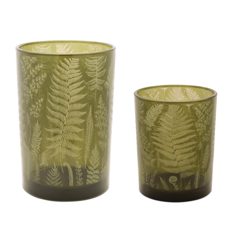 Bougeoir en verre imprimé Fern (ensemble de 2)