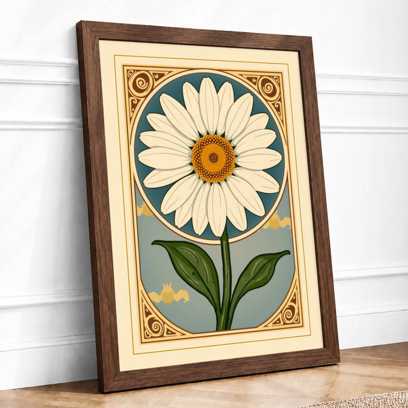 Framed Daisy Study Botanical - Print, Walnut, A3 - 42.0 x 29.7 cm