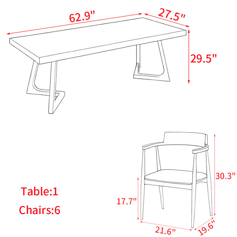 Modern simple solid wood dining table set., 29.5"H x 62.9"L x 27.5"W