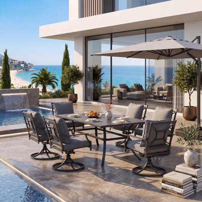 Kennelly 6 - Person Outdoor Dining Set with 360° Swivel Rocking Chairs and Cushions