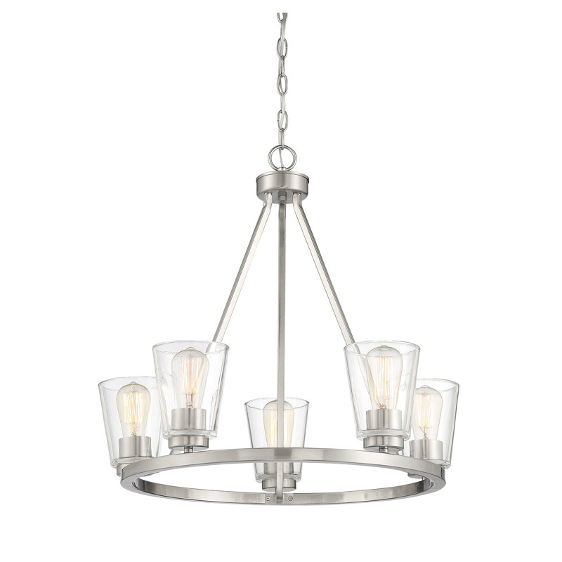 Lustre en roue de chariot à 5 lumières Macklin, Nickel satiné