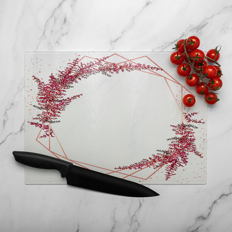Flower And Geometric Shapes Glass Chopping Board, 40cm L x 28cm W