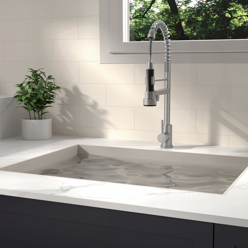 19" Single Handle Kitchen Faucet, Brushed Nickel