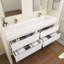 Meuble-lavabo mural double en teck et évier en acrylique 84 po Victoria-94524460
