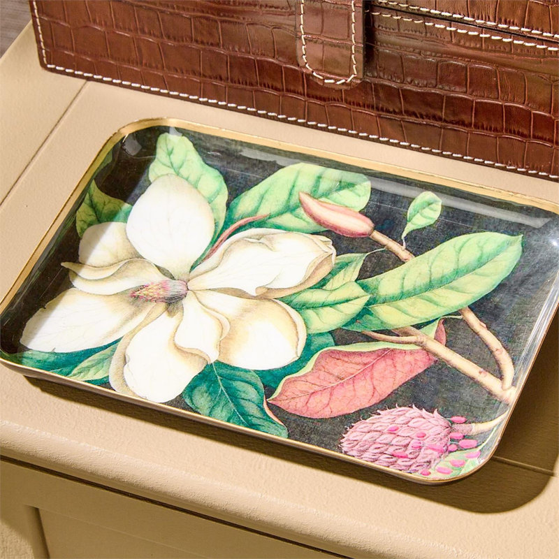 Ensemble de 4 plateaux de bureau et à bijoux en métal à motif floral vintage – Collection décorative en fer et émail