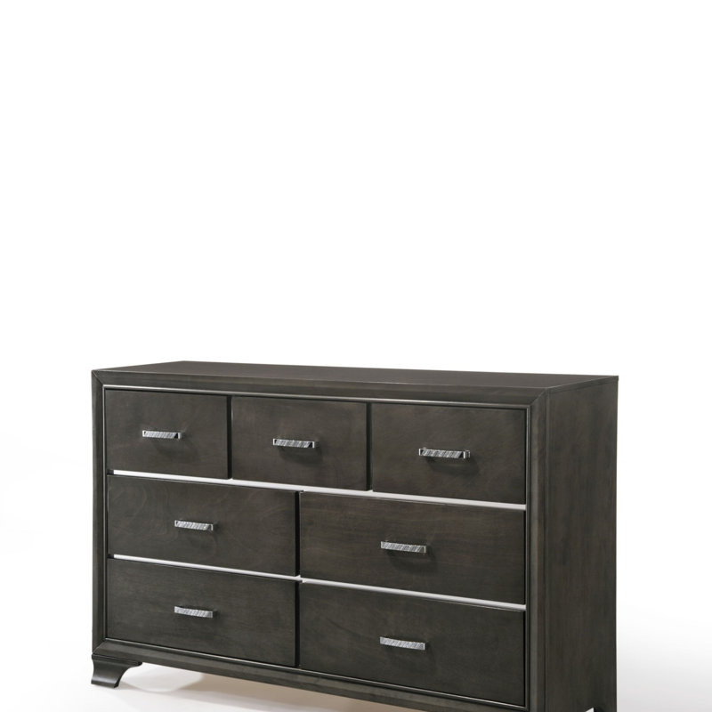 Commode 7 tiroirs Carine II à finition grise avec glissement en douceur et fabrication durable