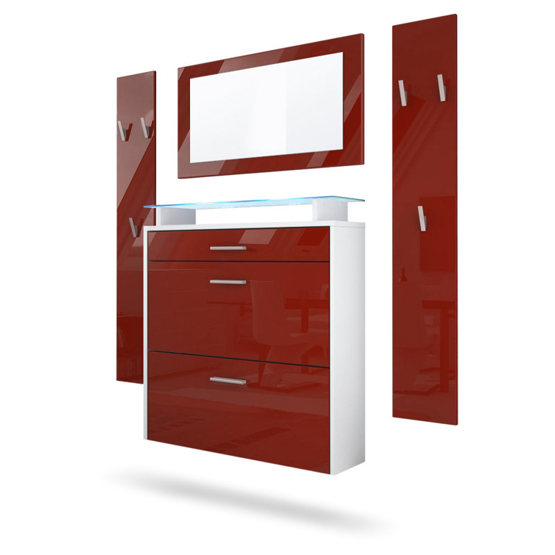 Mccarroll Hall Tree with Shoe Storage, Glossy burgundy/Matt white