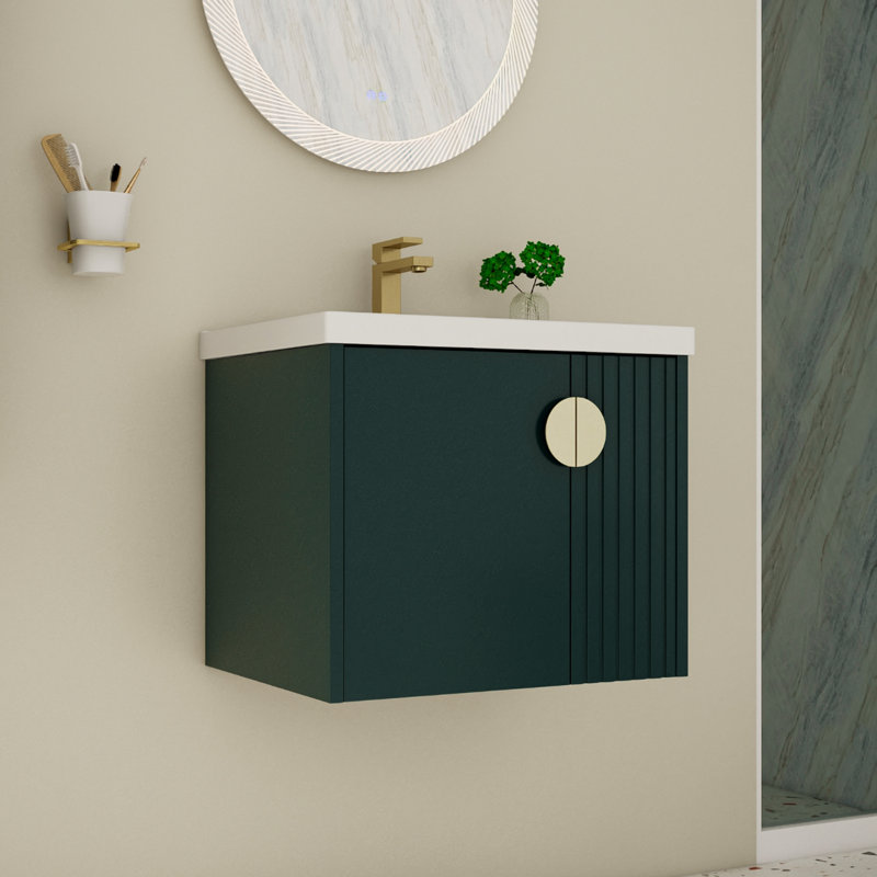 Meuble-lavabo 24 po avec lavabo en céramique pour petite salle de bain, Vert