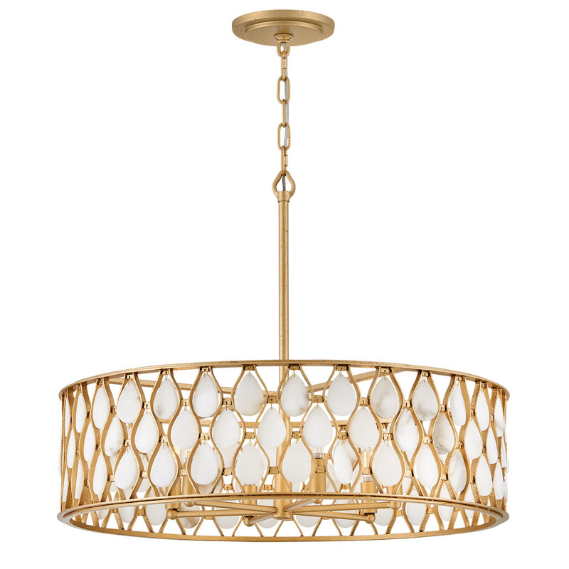 Estie Latticework Chandelier w/ Natural Alabaster Stones, 8" H x 28" W x 28" D, 6