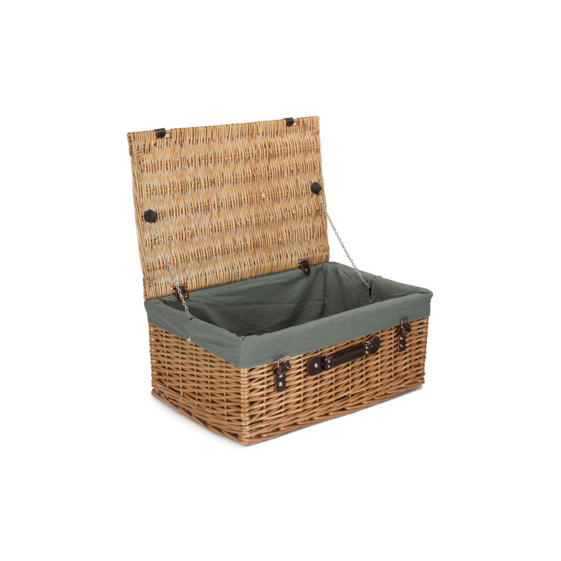 Wicker Hamper with Lining, Buff/Grey, 26cm H x 56cm W x 37cm D