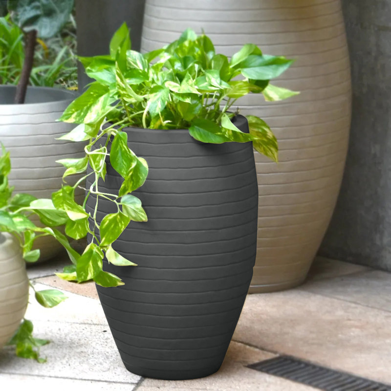 Clumm ECOBO EcoFriendly Round Pot Planter, Ravina Indoor Outdoor use, Four Season Use, Dark Gray, 23.6" H x 15.7" W x 15.7" D
