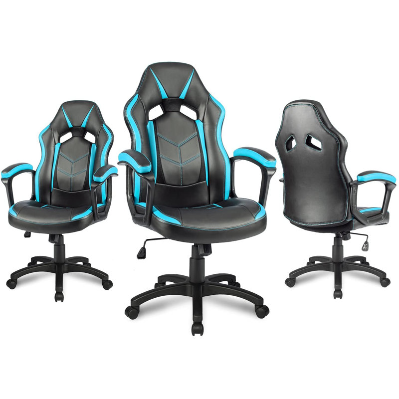 17 Stories Blak Ergonomic Faux Leather PC & Racing Game Chair, Blue/Black