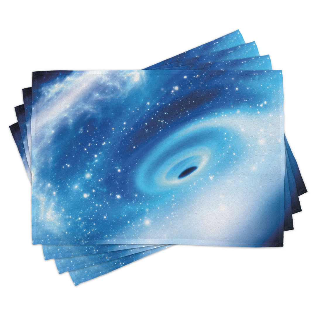 Platzdeckchen 4er Set, Black Hole Astral, Aqua Blau Weiß