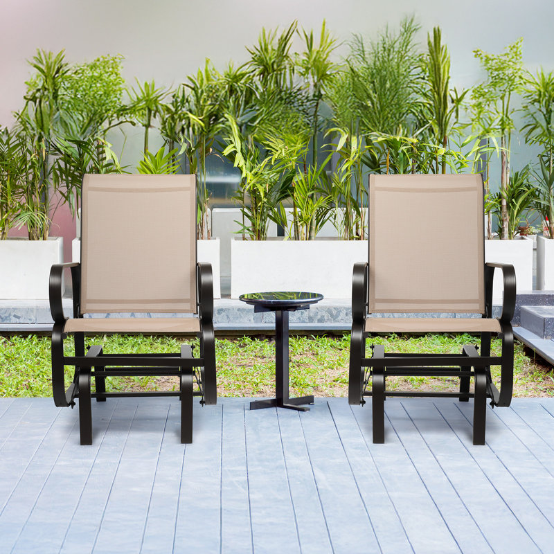 Iron Frame Teslin-Clothed Patio Glider, Brown
