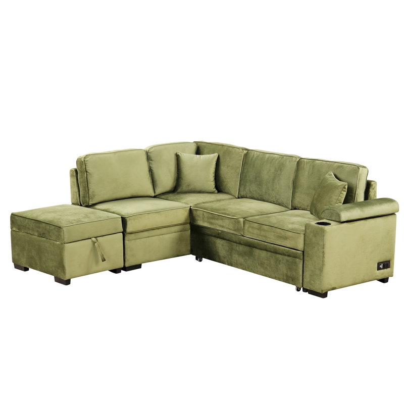 Perse 87.3'' Velvet Sleeper Sofa, Green Velvet