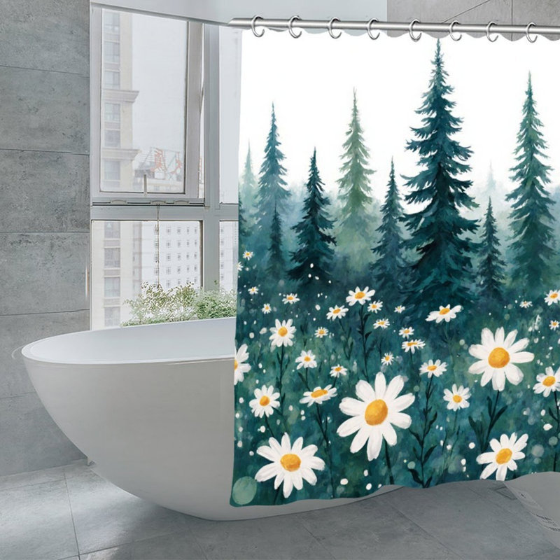 Rideau de douche à motif de marguerite verte 72 x 72 pouces