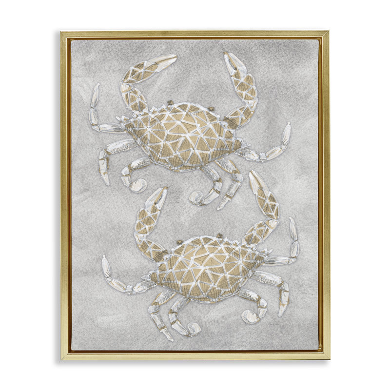Dessin flottant des crabes gris, cadre par Patti Bishop, H 21 po x l 17 po, Cadre flottant métallique doré