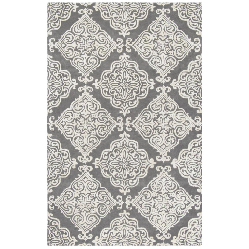 Bernon Hand Tufted Viscose/Wool Ikat Rug in Dark Gray, Rectangle 5' x 8'