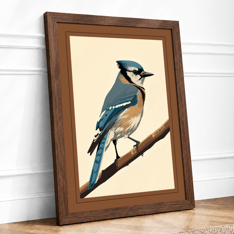 Blue Jay On Branch Botanical - Print, Walnut, A3 - 42.0 x 29.7 cm