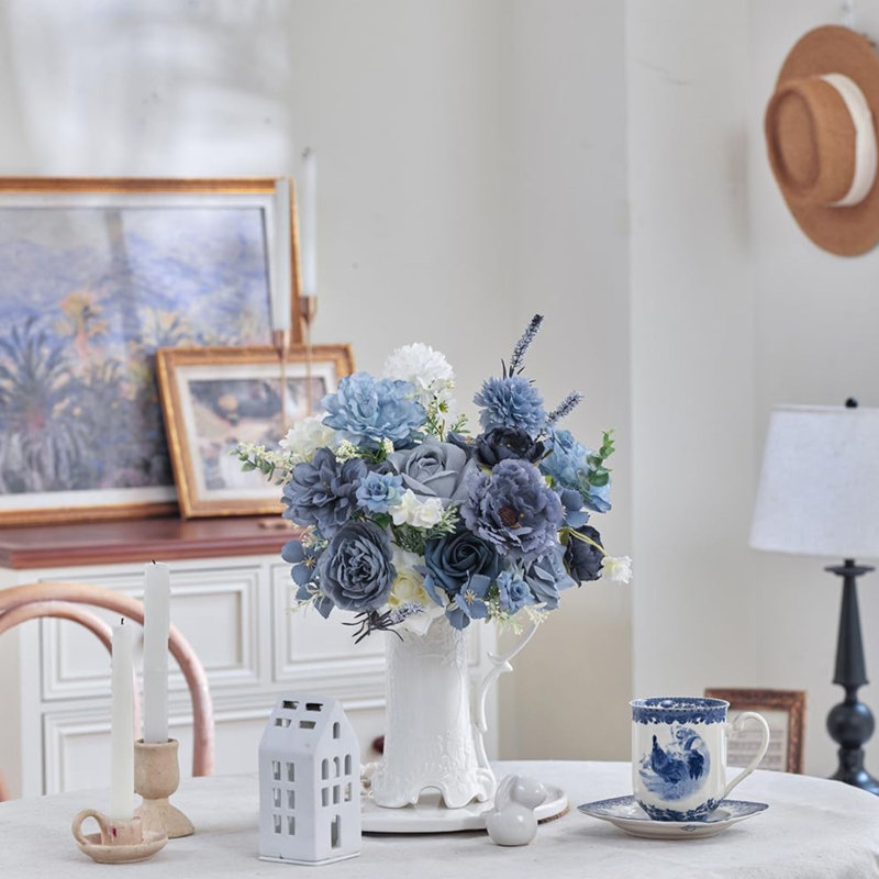 Dusty Blue Mixed Artificial Flowers Bundle