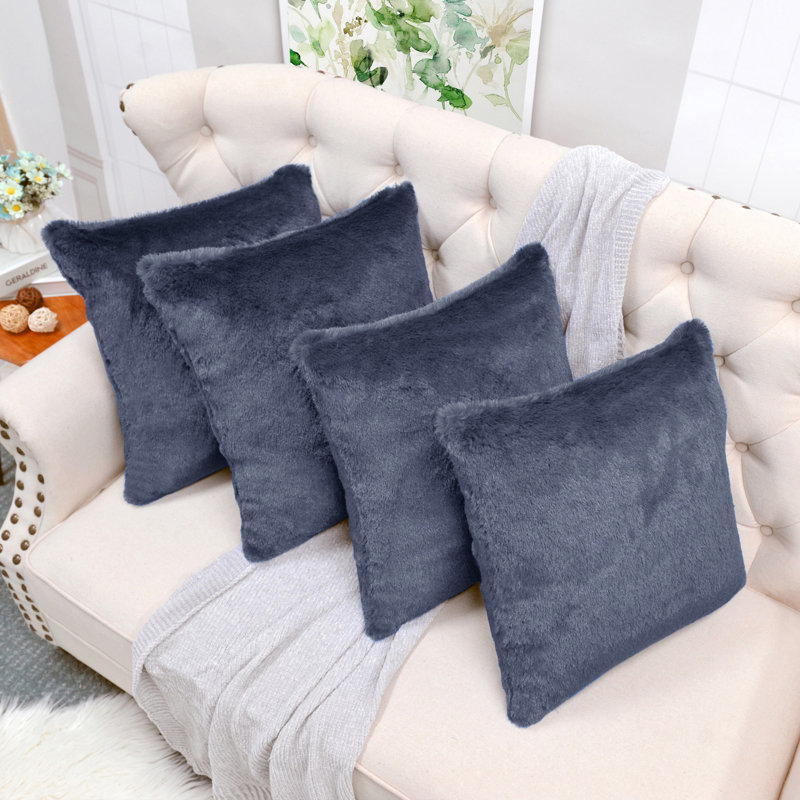 Housse de coussin réversible en fausse fourrure, Saphir foncé