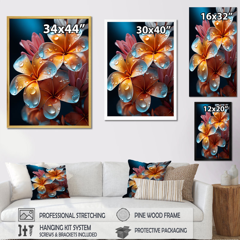 «Tropical Colors Plumeria Dreams III», reproduction d'art sur toile, Cadre flottant doré, H 20 po x l 12 po x P 1 po
