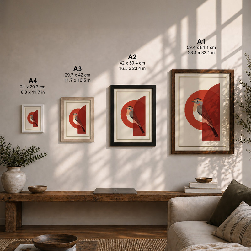 Modernist Bird Study Mid-Century - Framed Print, Unframed, A1 - 84.1 x 59.4 cm