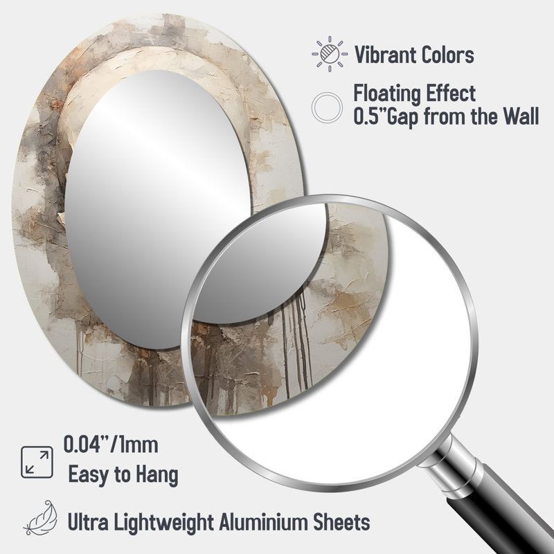 Miroir mural moderne beige Skeletal Elegance, H 40 po x l 30 po
