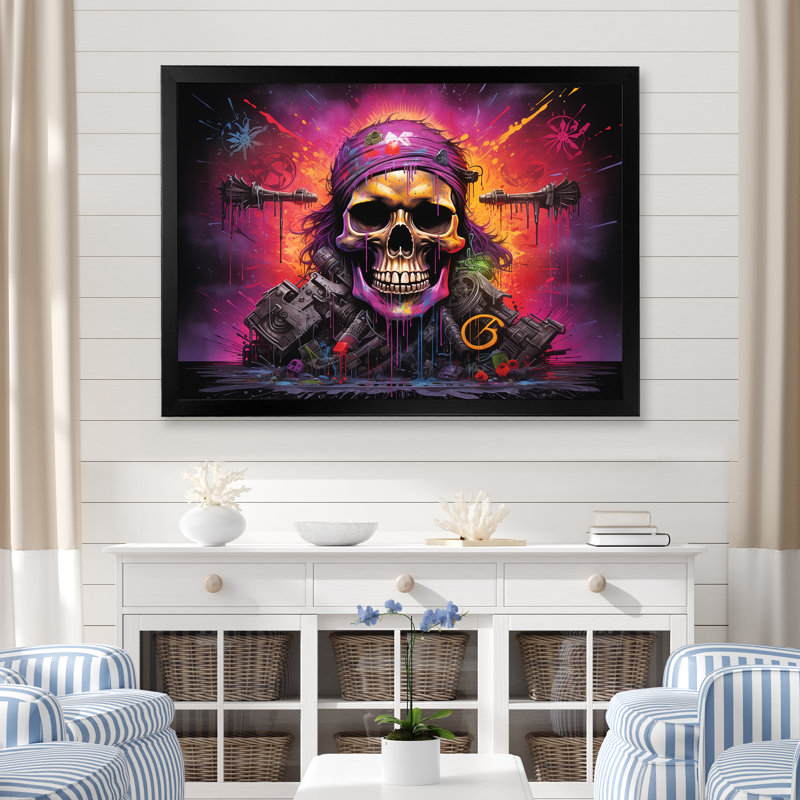 Drapeau pirate squelette - art mural pirate, H 30 po x l 40 po x P 1,5 po, Cadre d'angle fermé noir
