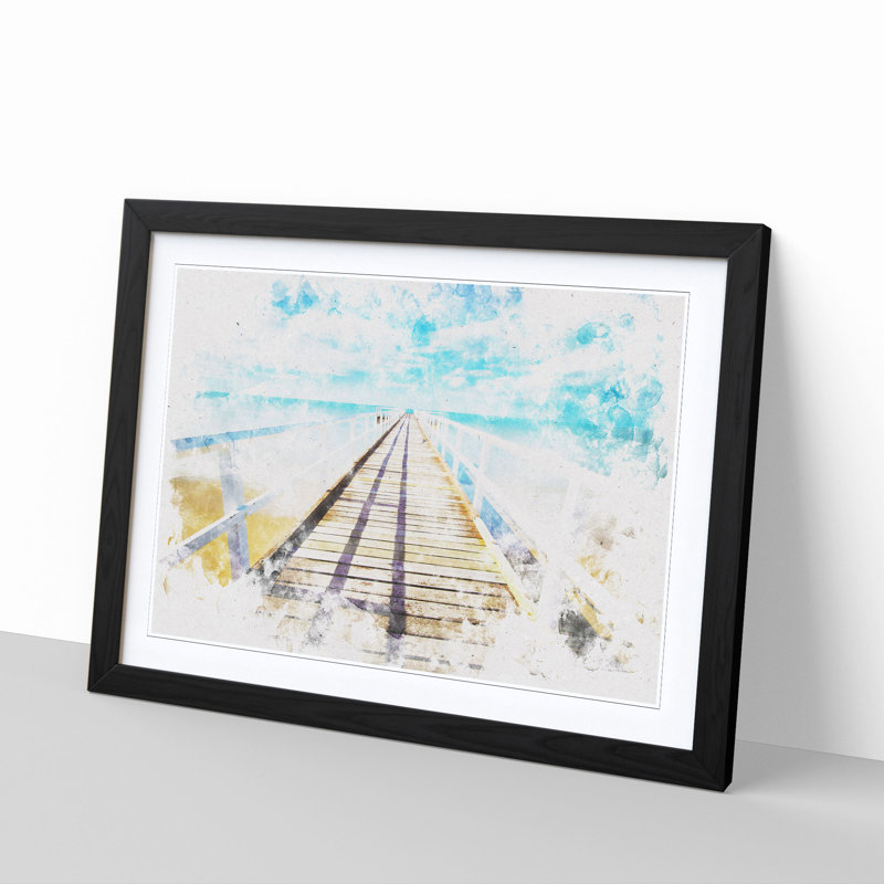 Pier Leading to the Ocean - Framed Print, 33cm H x 45cm W x 2cm D, Black Framed