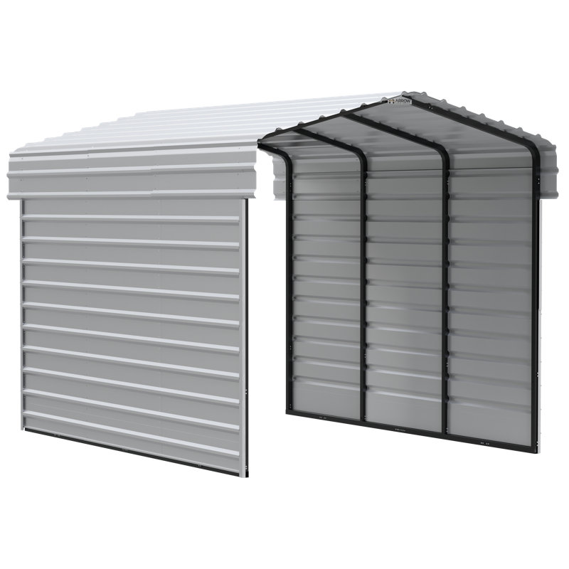 Arrow Steel Carport with 2 Side Wall Kits, White, 10'6" H x 12'2" W x 19'9" D