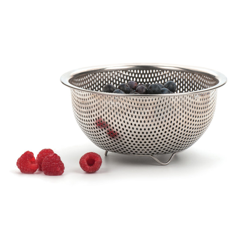 Precision Pierced Stainless Steel Berry Colander with Footed Base