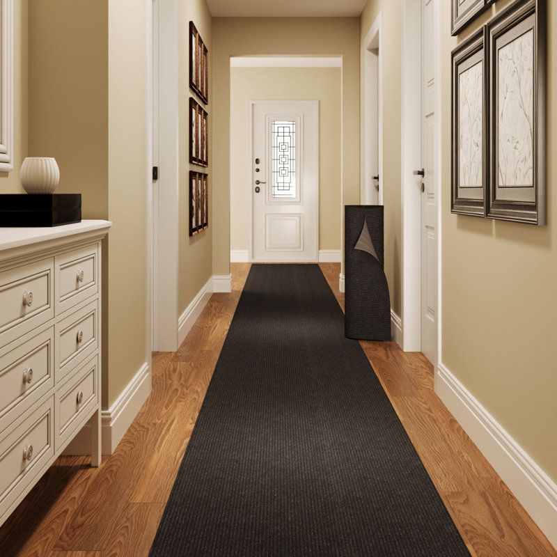 Extra-Long Custom-Length Non-Slip Runner Rug with Dirt-Trapping Grooves. Heavy-Duty, Absorbent, Stain-Resistant, and Washable. Perfect for Entryways, Hallways, and Offices, Black.