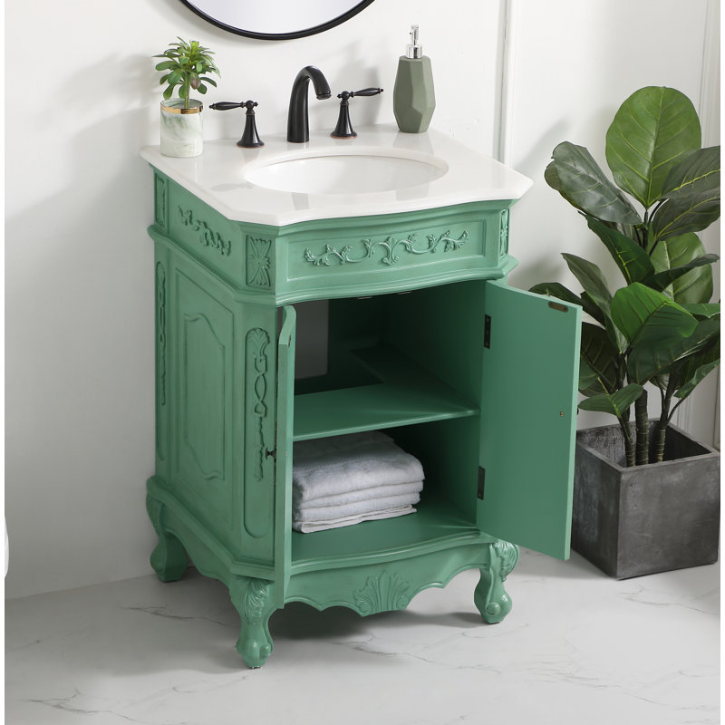 Ensemble de meuble-lavabo simple 24 po Lunette, Menthe rétro, Blanc Ivoire