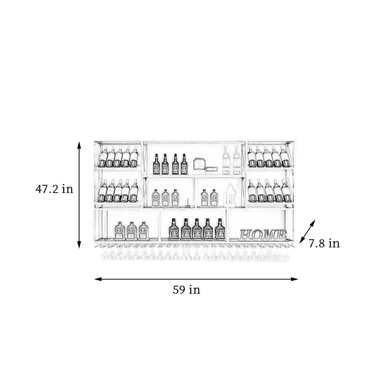 Support à vin de style industriel, Noir, noir, noir, noir, H 47,2 po x l 59 po x P 7,8 po