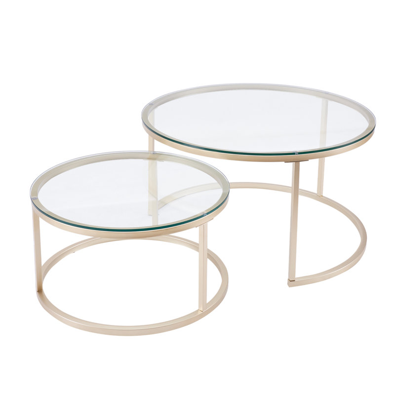 Emmaline Frame 2 Nesting Coffee Tables, Clear Top/Golden Base, Glass