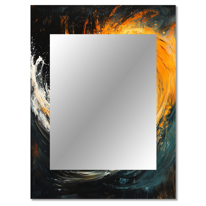 Yellow And Black Auroras Fractal Edge III - Abstract Spirals Decorative Mirror, Modern Wall Mirror, Printed Metal Art