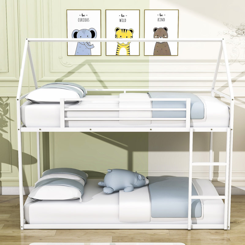 Neveah Twin Over Twin Metal House Bunk Bed, White