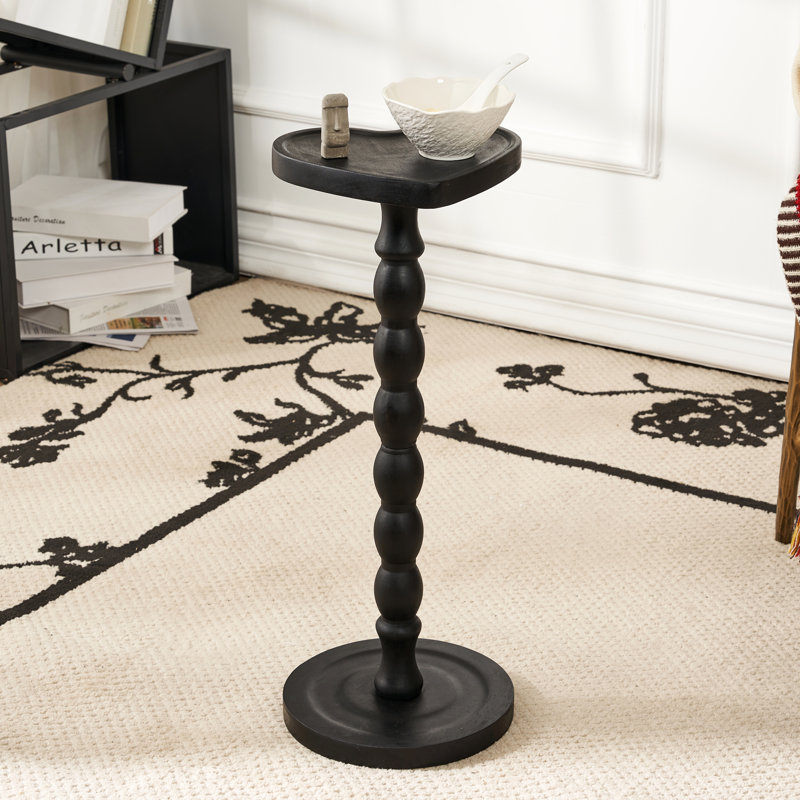 Table de bout en bois massif en forme de cœur, table à boissons sur piédestal, grand support pour plante, Bois espresso, Noir