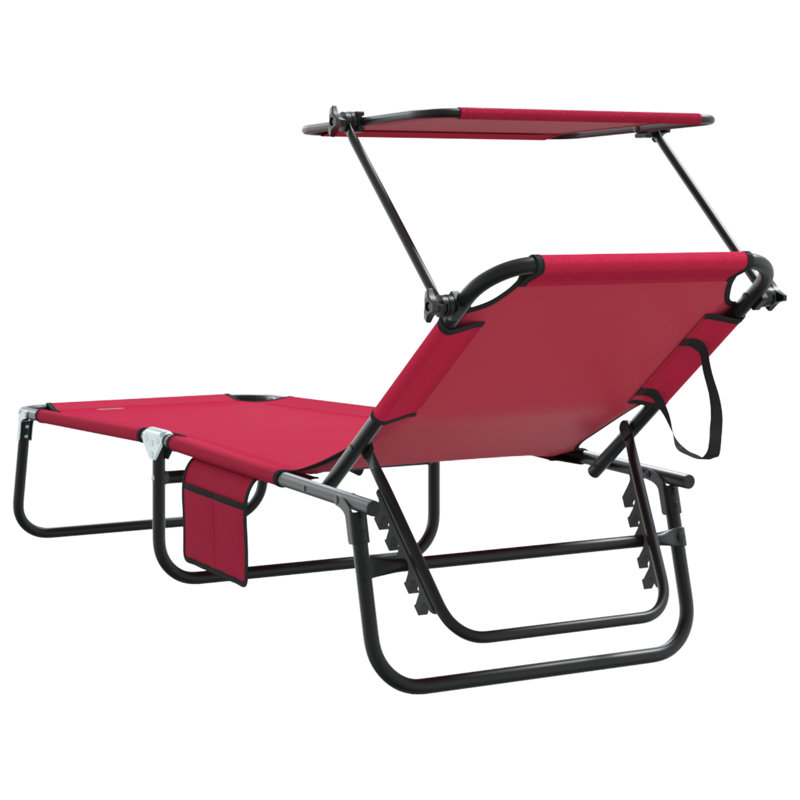 Folding Sun Lounger Folding Oxford Outdoor Recliner Adjustable Patio, Red